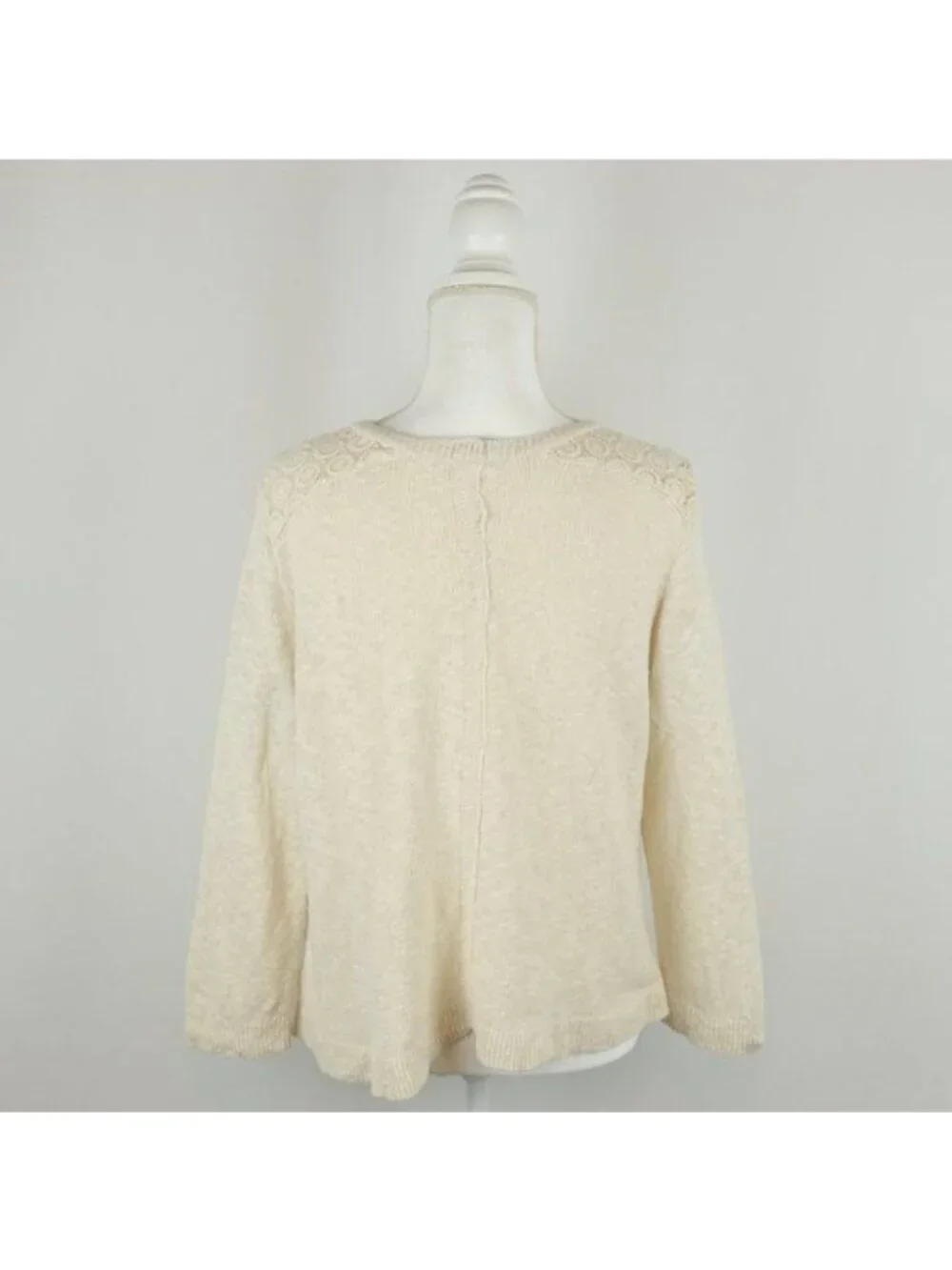Lucky Brand Women's Medium Cream Scoop Neck Open Work Crochet Sweater